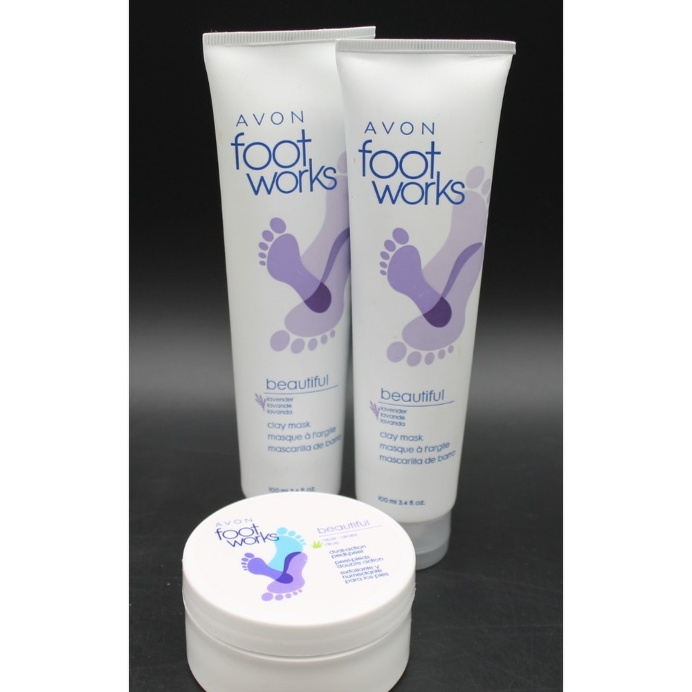 Avon Foot Works Beautiful Lavender Clay Mask & Pedi-Peel Lot 3 New Sealed